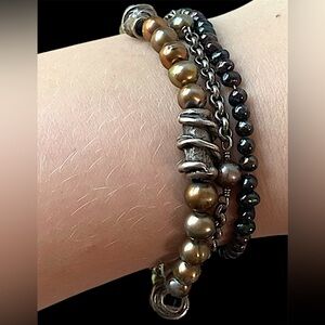Vintage Southwestern Sterling Silver and Freshwater Brown Black Pearl Bracelet